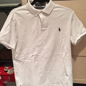 Polo 2 Button Shirt, Size Medium, White and Blue
